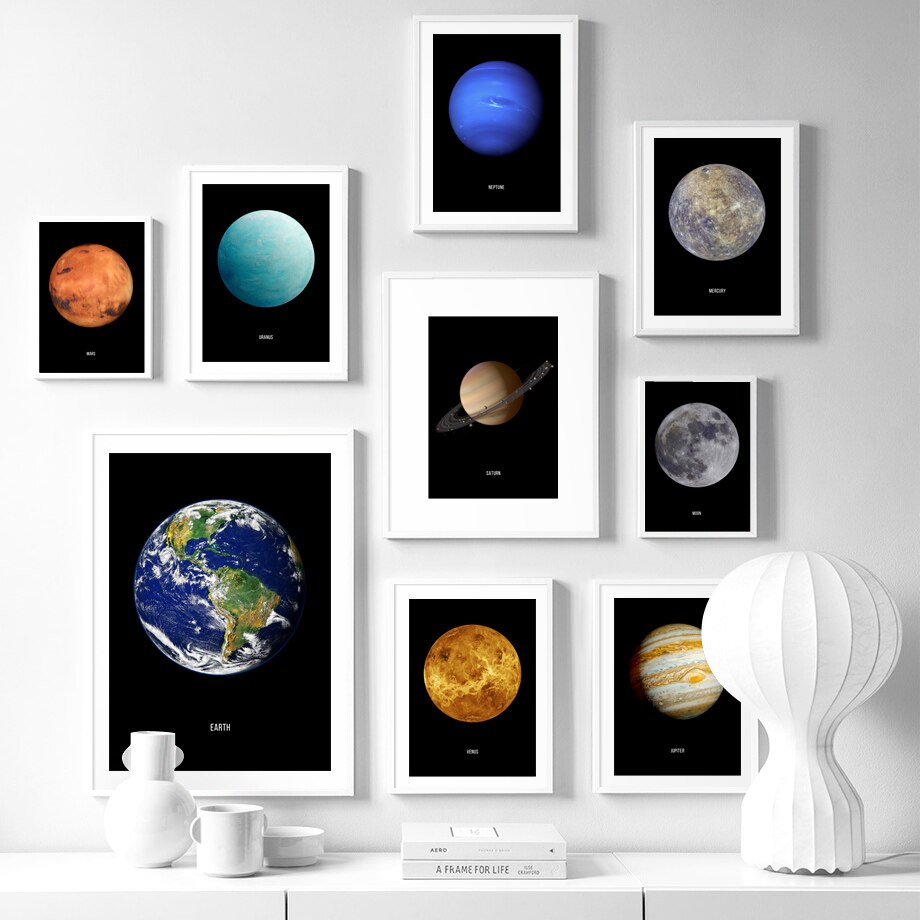 Earth Venus Moon Mars Saturn Uranus Planet Nordic Posters And Prints Wall Art Canvas Painting