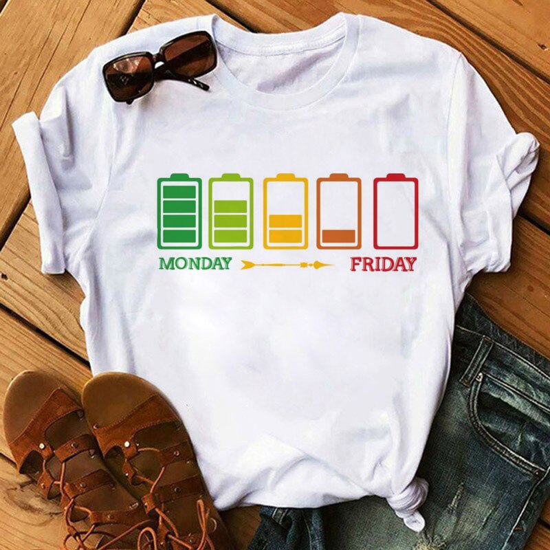 Monday Sunday T Shirt Women New Funny Black T Shirt Ladies Casual Tops Weekday Weekend Tees Shirt Female Short Sleeve T-shirts