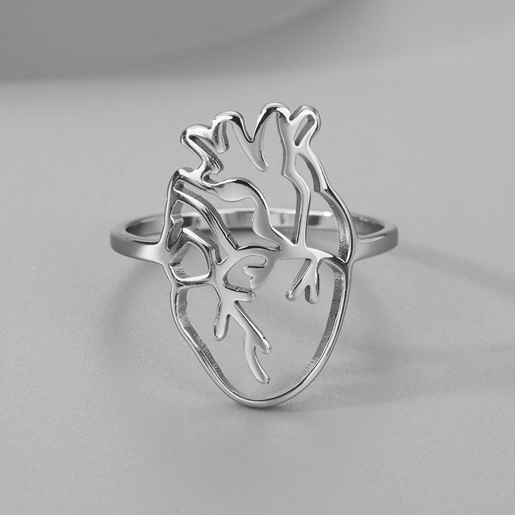 Chandler Hollowed Heart Ring Anatomy Jewelry Stainless Steel Ring Personality Gifts for Women and Men