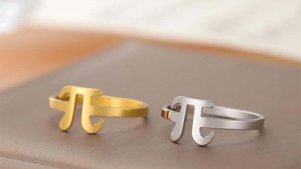 Lucktune Greek Symbol Pi Rings for Women Math Lovers Stainless Steel Mathematics &pi; Geometry Rings Jewelry Party Gifts Whloesale